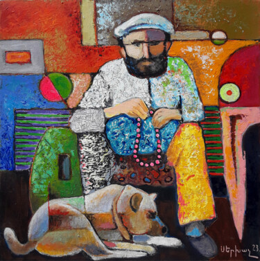 The peasant and the dog (50X50cm, oil painting) "The peasant and the…" başlıklı Tablo Serkhach tarafından, Orijinal sanat, Akrilik Ahşap Sedye çerçevesi üzerine monte edilm…