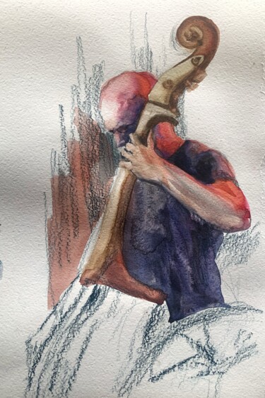 제목이 "Double bass player…"인 미술작품 Daria Kamishanova로, 원작, 수채화