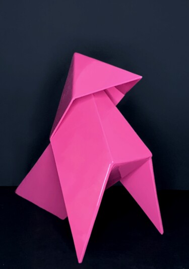 Scultura intitolato "Cocotte origami rose" da Artotem, Opera d'arte originale, Metalli