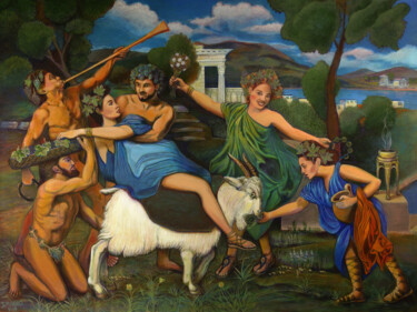 Celebrating Bacchus during Grape Harvest Peinture intitulée "Celebrating Bacchus…" par D-Marko-O, Œuvre d'art originale, Acrylique