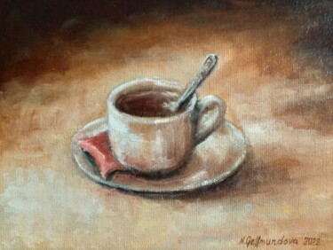 绘画 标题为“Cup of coffee, oil…” 由Nadezhda Gellmundova, 原创艺术品, 油 安装在其他刚性面板上