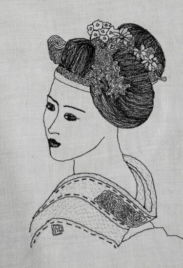 纺织艺术 标题为“AKINA Feur du print…” 由Michèle Duvillet, 原创艺术品, 线
