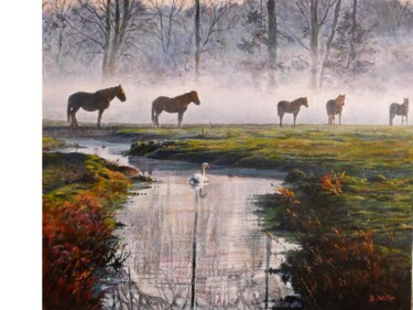 Peinture intitulée "Bretagne, le marais…" par Brigitte With, Œuvre d'art originale, Huile