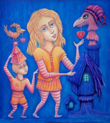 绘画 标题为“Jaś i Małgosia” 由Bohdan Wincenty Łoboda, 原创艺术品, 丙烯