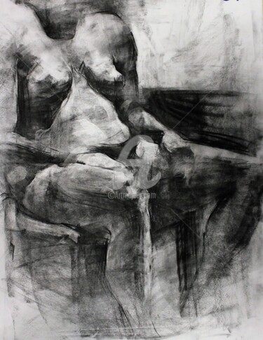 Drawing titled "Nude" by Ioannis Filippopoulos, Original Artwork, Charcoal