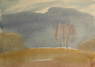 Malerei mit dem Titel "The snow has melted" von Valerii Oliinyk, Original-Kunstwerk, Aquarell