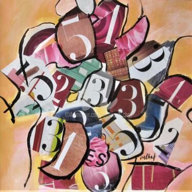 Collages intitulée "Les Chiffres 2" par Monique Chef, Œuvre d'art originale, Collages