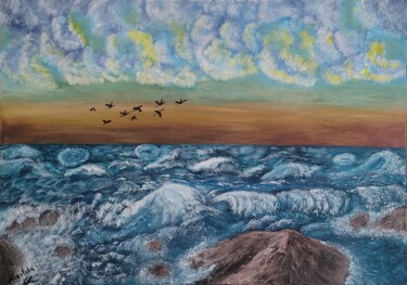 Painting titled "Pull" by Dochka Docheva, Original Artwork, Acrylic Mounted on Wood Stretcher frame