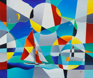 Une journée en mer Painting titled "Une journée en mer" by Isabelle Guillet Bouloc (ZiB), Original Artwork, Acrylic Mounted on Wood Stretcher f…
