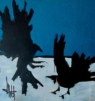 Peinture intitulée "2Ravens" par Eric Dhulst, Œuvre d'art originale, Acrylique