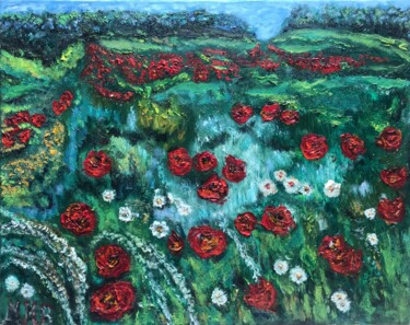 绘画 标题为“Coquelicots en éveil” 由Maria Helena De  Macedo  Benier, 原创艺术品, 油 安装在木质担架架上