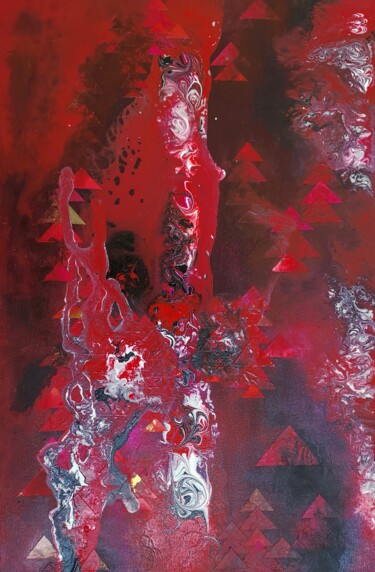 Triangles in deep crimson stain Collages titled "Triangles in deep c…" by Lynda Rosemarie Stevens, Original Artwork, Collages