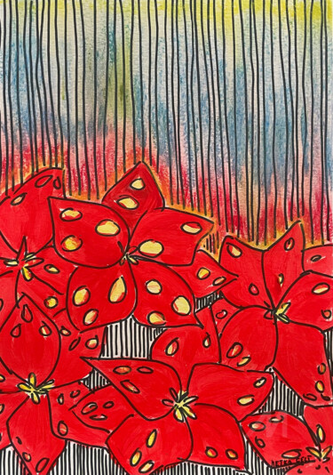 绘画 标题为“Red flowers- hawaii” 由Metka Gelt, 原创艺术品, 丙烯