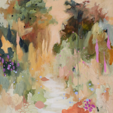 Painting titled "Sous les palmiers" by Chantal Proulx, Original Artwork, Acrylic Mounted on Wood Stretcher frame