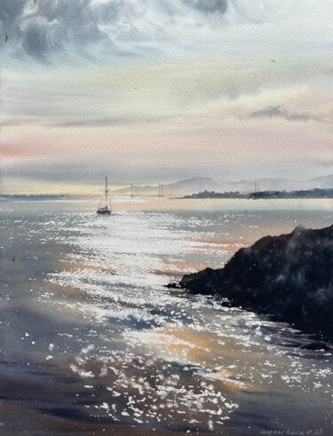 Yachts in the sunset sunlight Pintura titulada "Yachts in the sunse…" por Eugenia Gorbacheva, Obra de arte original, Acuarela