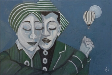 Painting titled "One" by Christophe Leparoux, Original Artwork, Oil Mounted on Wood Stretcher frame