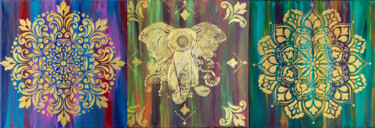 Peinture intitulée "Golden mandala and…" par Svetlana Saratova, Œuvre d'art originale, Acrylique