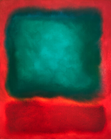 Rothko´s Narbe II | Türkis Rot Rothko Hommage Schilderij getiteld "Rothko´s Narbe II |…" door Stanko, Origineel Kunstwerk, Olie Gemonteerd op Frame voor houten brancard