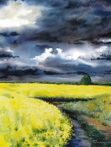 Soarting in the sky Peinture intitulée "Soarting in the sky" par Natasha Sokolnikova, Œuvre d'art originale, Aquarelle Monté sur Châssis en bois