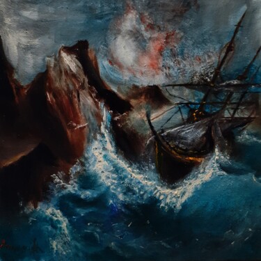 After Eugene Garin, a Naufrage at Sea in a Storm 제목이 "After Eugene Garin,…"인 미술작품 Amazeigh Bouzékri로, 원작, 기름 나무 들것 프레임에 장착됨