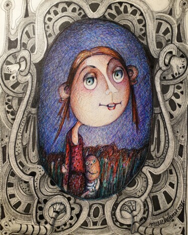 Drawing titled "bibiche" by Marie Helene Roger, Original Artwork, Ballpoint pen