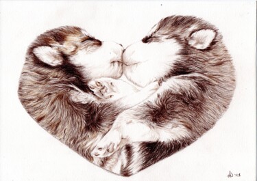Desenho intitulada "Puppy kiss" por Jessica Altera, Obras de arte originais, Pastel