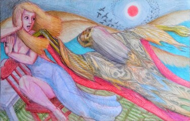 图画 标题为“The Virgin and Death” 由Edwin Loftus, 原创艺术品, 粉彩