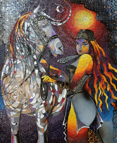 The rider (60x70cm, oil painting, modern art, ready to hang) 제목이 "The rider (60x70cm,…"인 미술작품 Ruzanna Melqumyan로, 원작, 기름 나무 들것 프레임에 장착됨