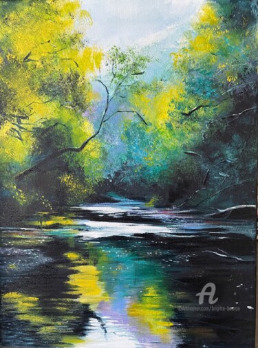 Painting titled "Paysage 1" by Brigitte Bouron, Original Artwork, Oil
