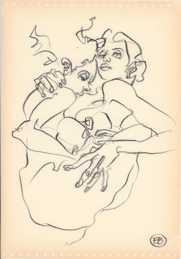 "A493 Le baiser 2" başlıklı Resim Etienne Bonnet tarafından, Orijinal sanat, Mum boya
