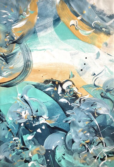 Painting titled "SURFING THE STORM" by Delphine Bernard, Original Artwork, Acrylic Mounted on Wood Stretcher frame