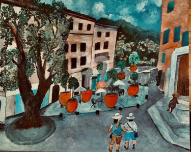 Painting titled "Place du Frêne" by Yves Perrotte, Original Artwork, Oil