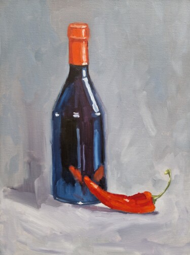 Still life with blue bottle (5) Painting titled "Still life with blu…" by Tatiana Karchevskaya, Original Artwork, Oil