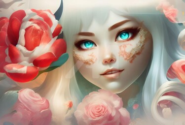 数字艺术 标题为“Девушка в пионах” 由Наталия К (Юрочкина), 原创艺术品, AI生成的图像