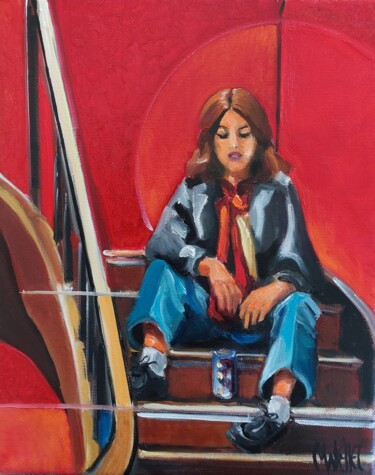 Peinture intitulée "Seule" par Martine Woellet, Œuvre d'art originale, Huile Monté sur Châssis en bois