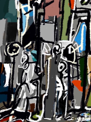 Schilderij getiteld "La foule 3" door Cédric Gaillard, Origineel Kunstwerk, Olie