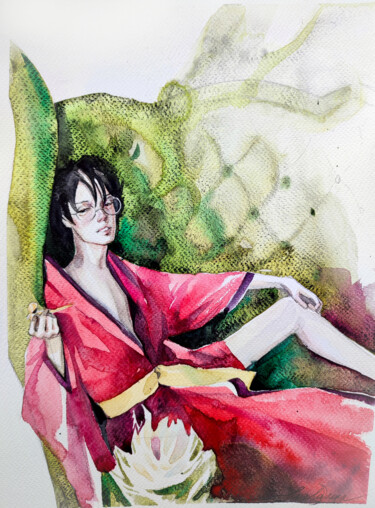 Kimono 绘画 标题为“Kimono” 由Leyla Zhunus, 原创艺术品, 水彩