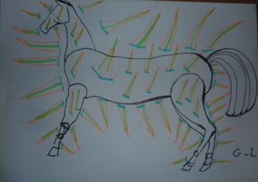 Pintura intitulada "1 cheval de feu" por Ludovic Grumel, Obras de arte originais, Marcador