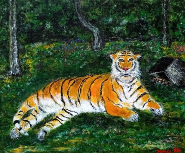 绘画 标题为“An old tiger” 由Xiaomei Li, 原创艺术品, 丙烯 安装在木质担架架上
