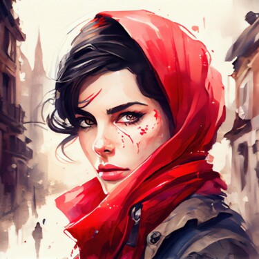 Arte digital titulada "Modern Little Red R…" por Chromatic Fusion Studio, Obra de arte original, Acuarela