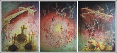 绘画 标题为“Golden Domes” 由Rakhmet Redzhepov, 原创艺术品, 油 安装在木质担架架上