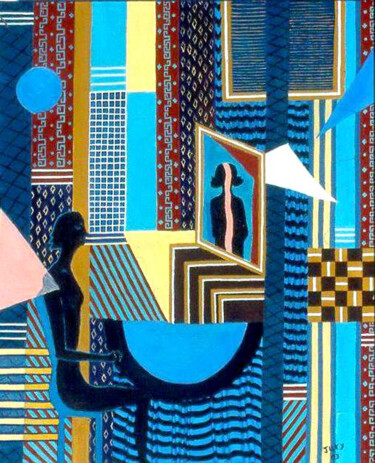 「Introspection」というタイトルの絵画 Monique-Laurence Juryによって, オリジナルのアートワーク, オイル ウッドストレッチャーフレームにマウント