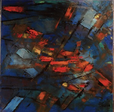 Painting titled "23-44-Course de poi…" by Thierry Faure, Original Artwork, Oil Mounted on Wood Stretcher frame