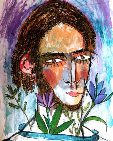 Peinture intitulée "JEUNE EN FLEURS" par Pascal Briba, Œuvre d'art originale, Acrylique