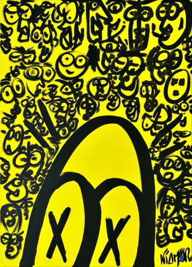Painting titled "WTF" by Niamor, Original Artwork, Acrylic Mounted on Wood Stretcher frame