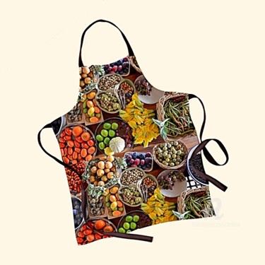 TABLIER J'AIME LE BIO, APRON I LOVE ORGANIC, AMO ESSERE BIO Textile Art titled "TABLIER J'AIME LE B…" by Astr, Original Artwork, Fabric