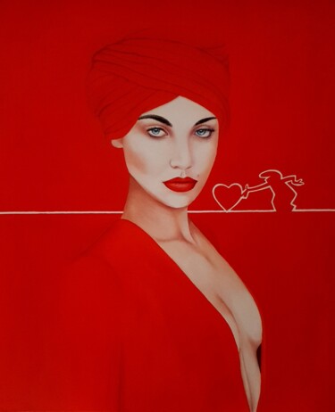 绘画 标题为“Rouge passion” 由Jean-François Rousselot, 原创艺术品, 油 安装在木质担架架上