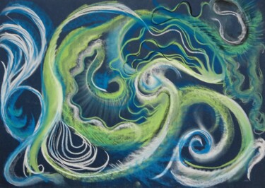 图画 标题为“TSUNA” 由Aline Messiez-Petit, 原创艺术品, 粉彩 安装在玻璃上