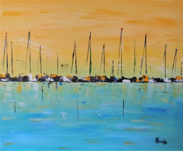 Painting titled "Lever du jour sur l…" by Karine Locke, Original Artwork, Acrylic Mounted on Wood Stretcher frame