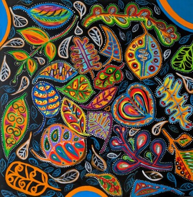 Feuilles multicolores Peinture intitulée "Feuilles multicolor…" par Anne Cabon, Œuvre d'art originale, Acrylique